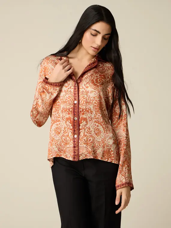 Camicia in raso di viscosa fantasia Donna, Arancione