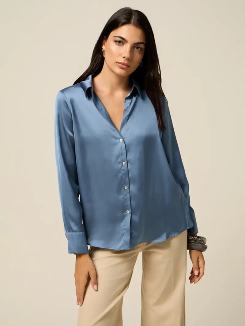 Oltre - Camicia in raso Donna, Azzurro Taglia: 40