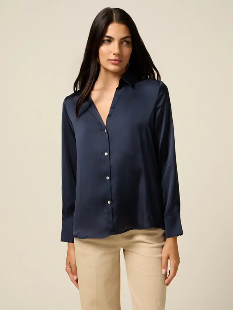 Oltre - Camicia in raso Donna, Blu Taglia: 40