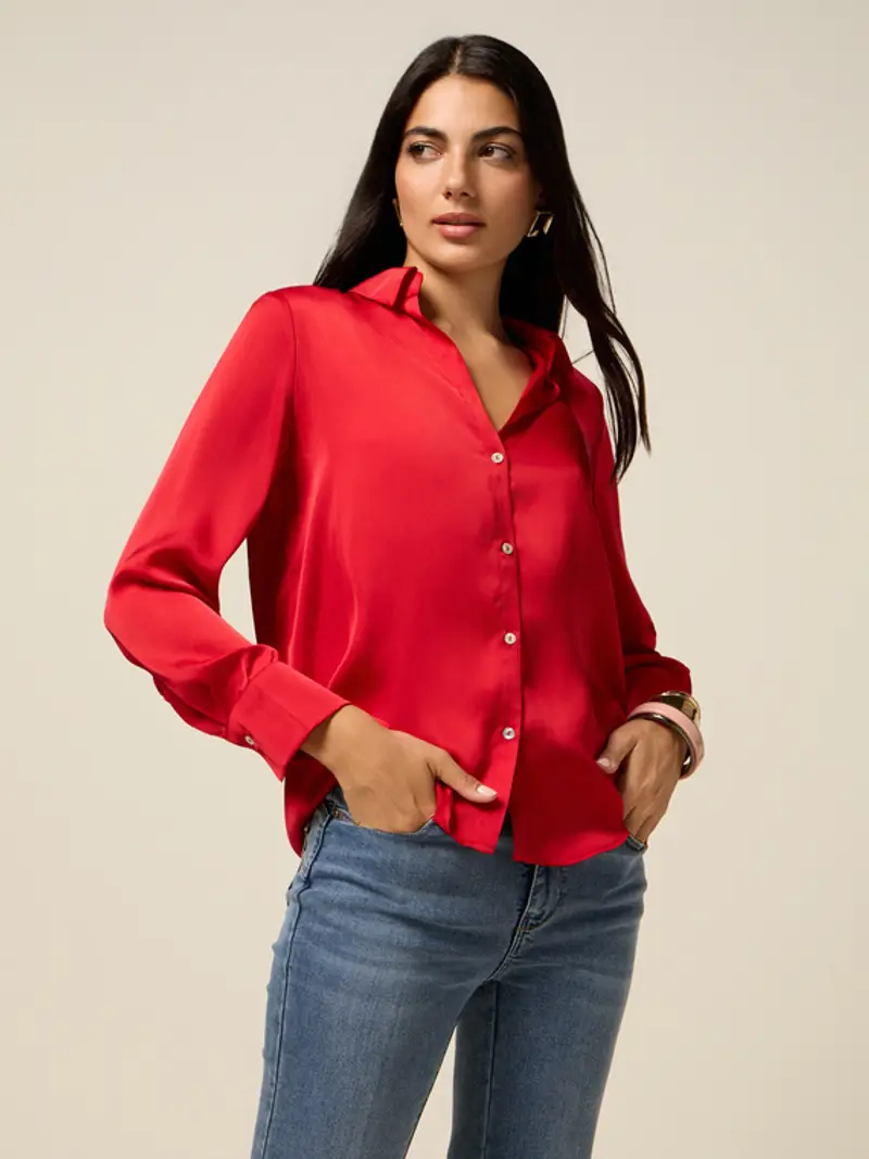 Camicia in raso Donna, Rosso