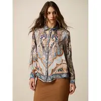 Camicia in raso fantasia Donna, Azzurro miniatura 3