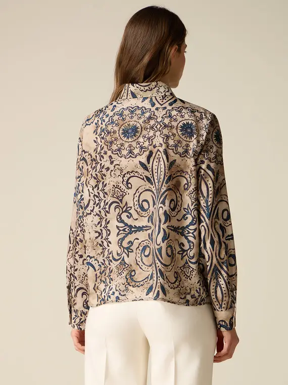Camicia in raso fantasia Donna, Beige miniatura 2