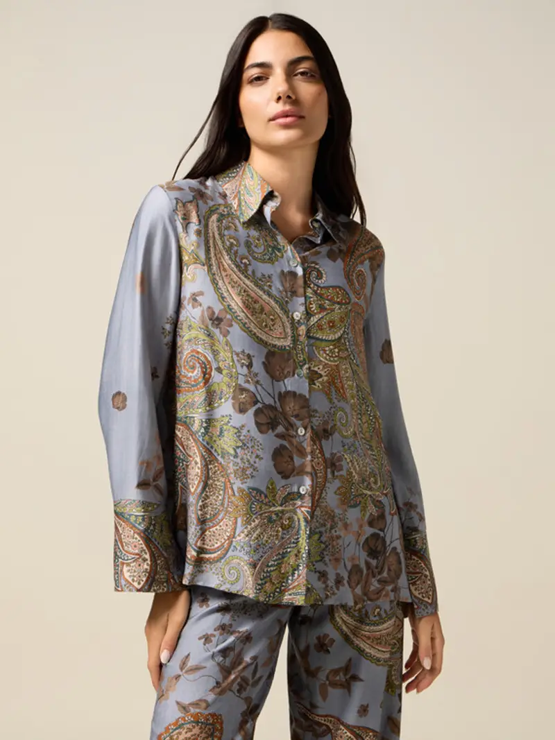 Oltre - Camicia in raso fantasia Donna, Taglia: XL