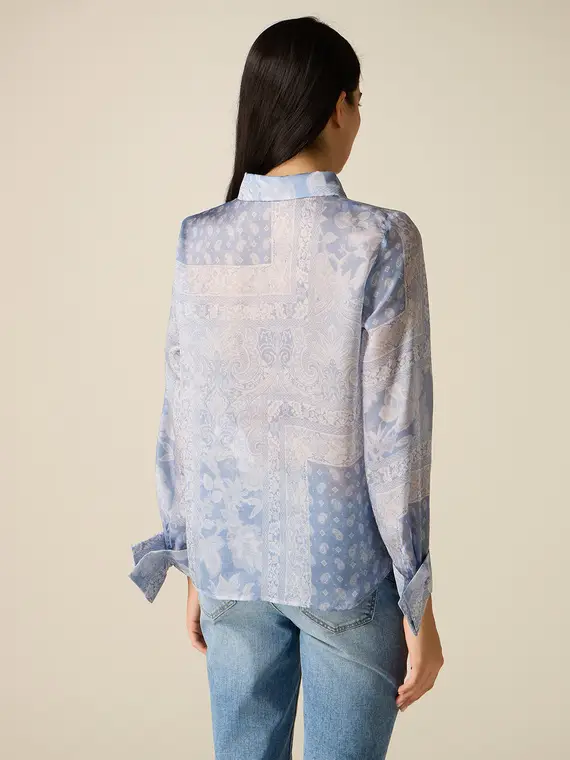 Camicia in raso fantasia foulard Donna, Azzurro miniatura 2