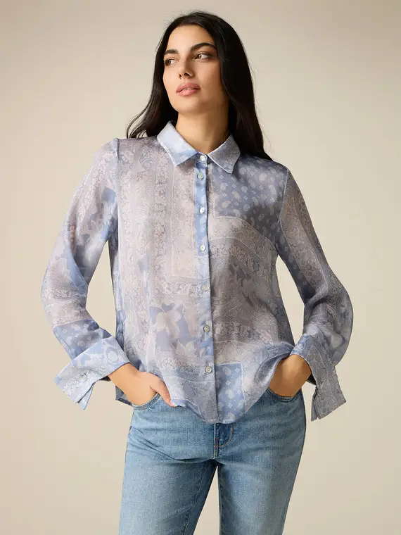 Camicia in raso fantasia foulard Donna, Azzurro