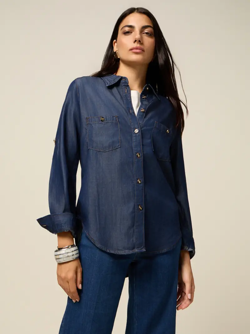 Oltre - Camicia in tencel effetto denim Donna, Blu Taglia: 40