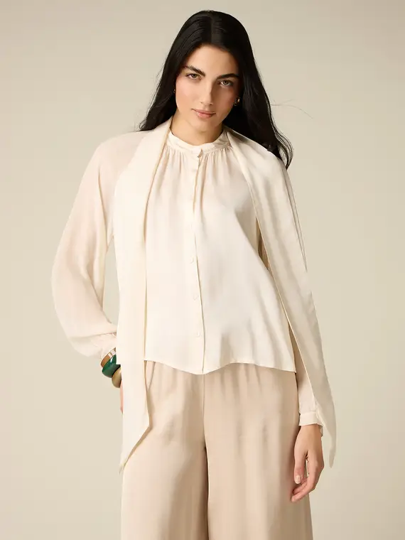 Camicia in viscosa con fiocco Donna, Bianco