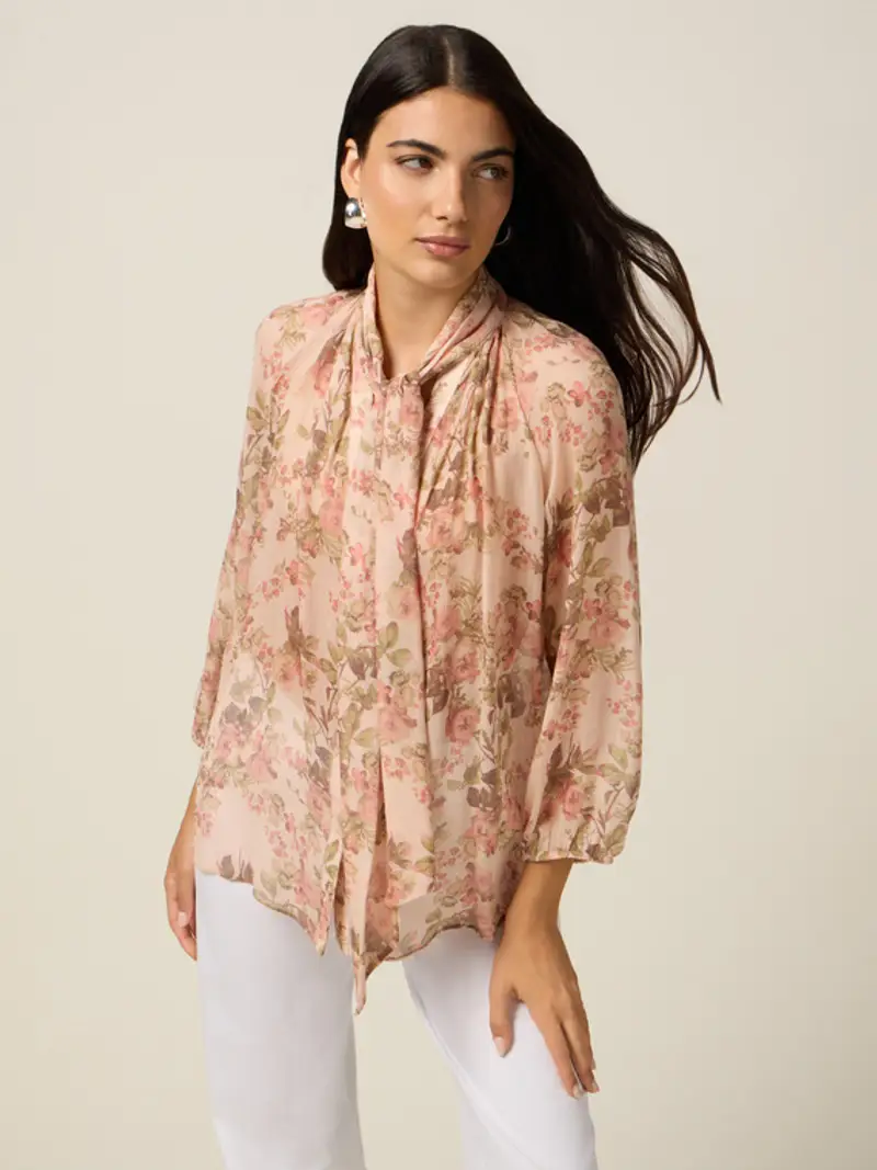 Oltre - Camicia in viscosa fantasia Donna, Rosa Taglia: S