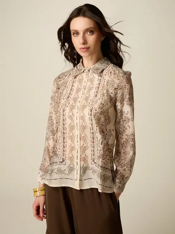 Camicia in voile fantasia Donna, Beige