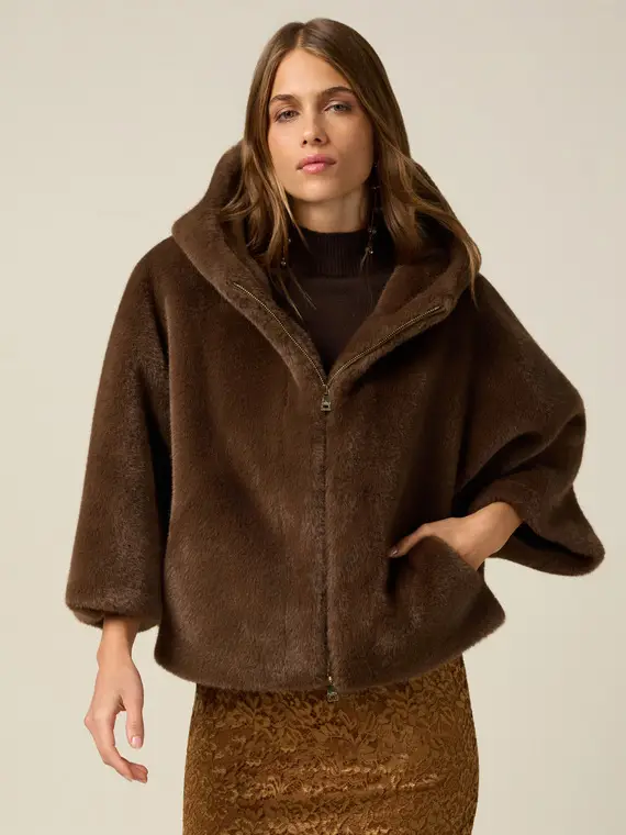 Cappa corta con cappuccio Donna, Marrone