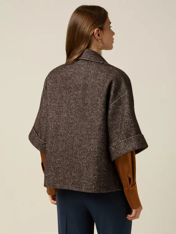 Cappa doppiopetto misto lana con spilla Donna, Marrone miniatura 2