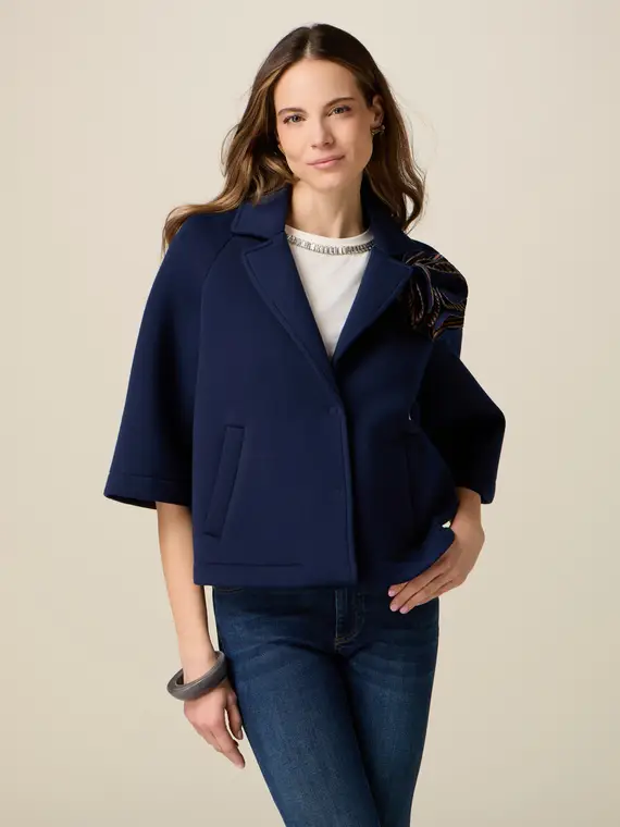 Cappa in scuda con spilla a fiore Donna, Blu