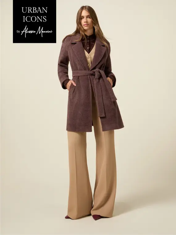 Cappotto ammagliato con cintura Donna, Marrone