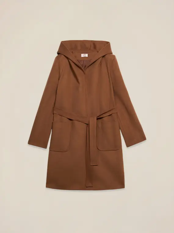 Cappotto con cappuccio e cintura Donna, Marrone