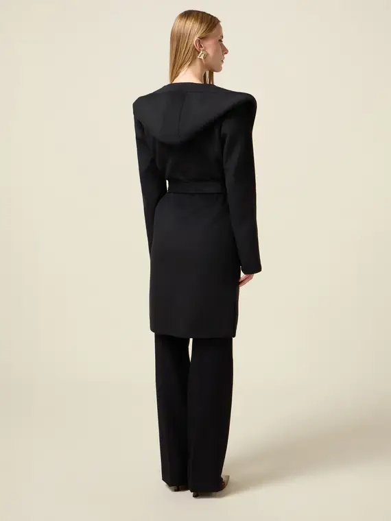 Cappotto con cappuccio e cintura Donna, Nero miniatura 2
