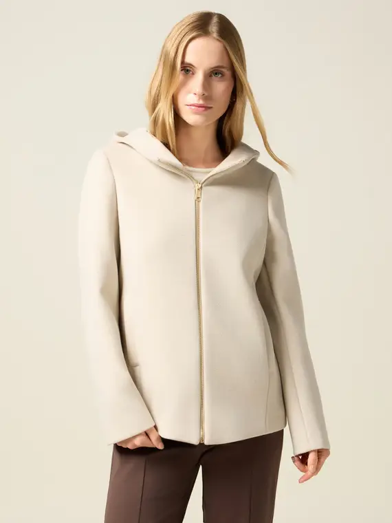 Cappotto corto con cappuccio e zip Donna, Beige