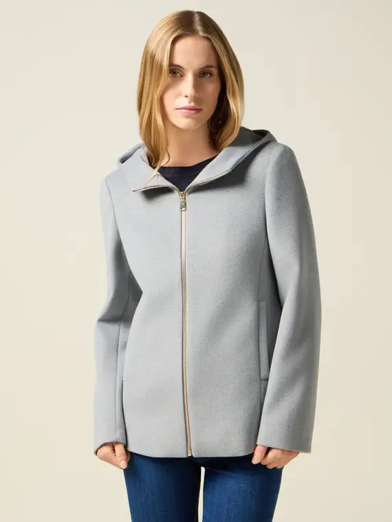 Cappotto corto con cappuccio e zip Donna, Grigio