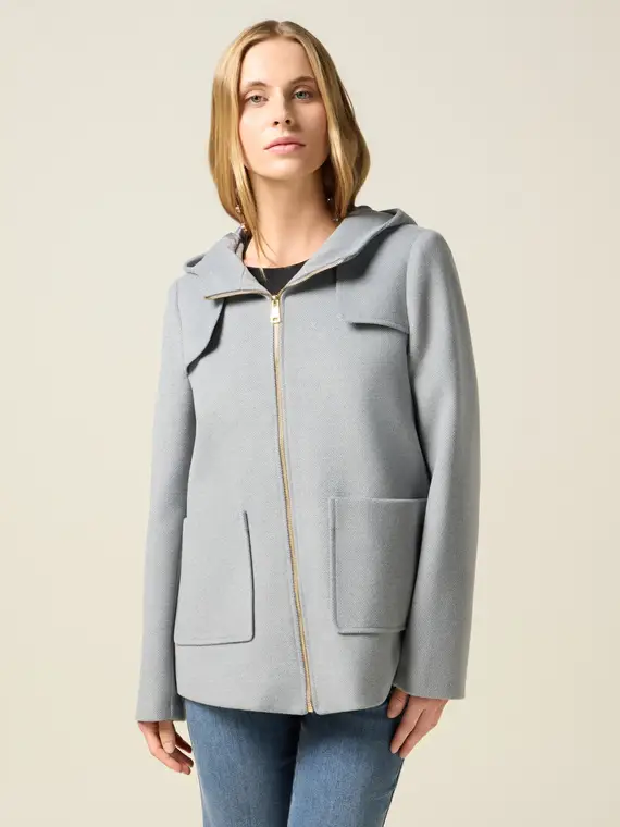 Cappotto corto con zip e cappuccio Donna, Grigio