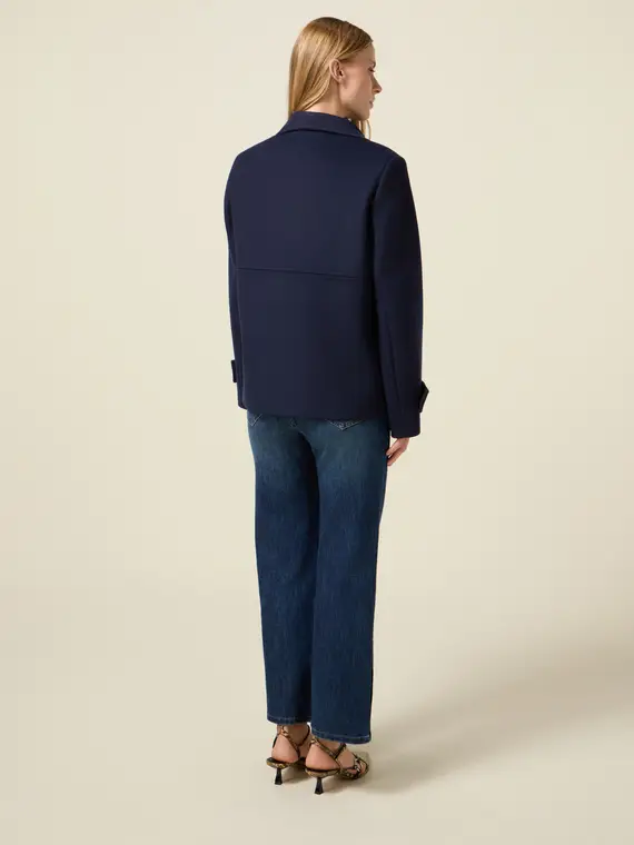 Cappotto corto doppiopetto Donna, Blu miniatura 2