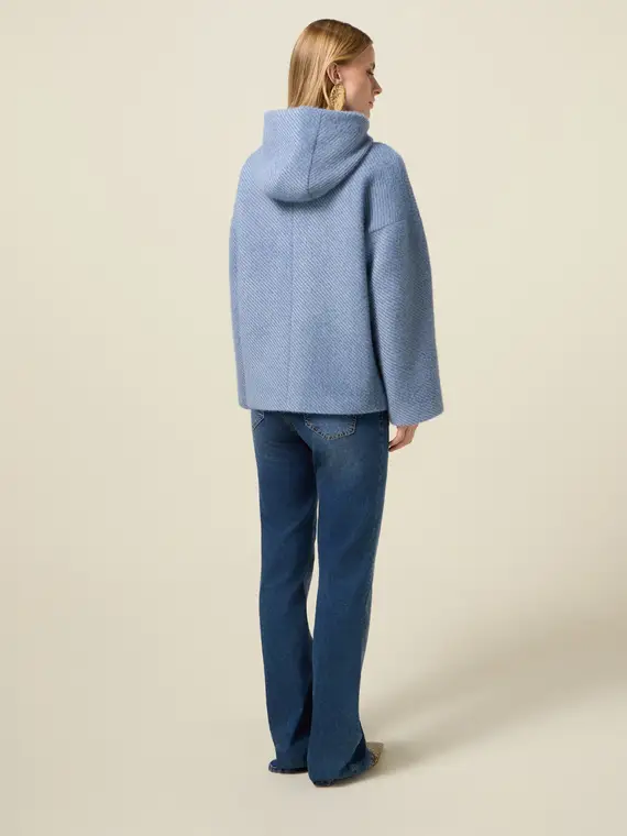 Cappotto corto in tessuto ammagliato Donna, Azzurro miniatura 2