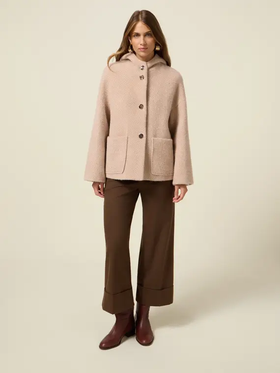 Cappotto corto in tessuto ammagliato Donna, Beige
