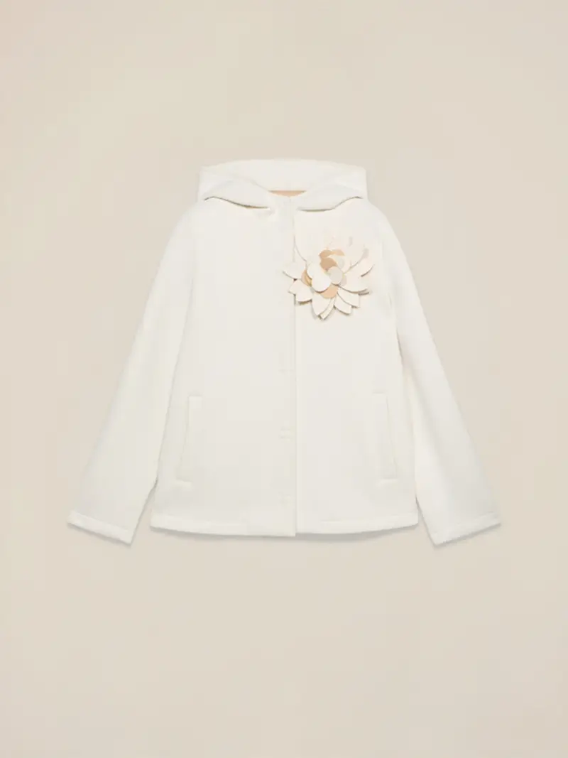 Cappotto corto in tessuto scuba con spilla Donna, Bianco