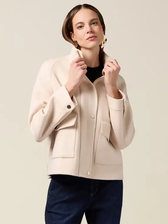 Cappotto corto misto lana Donna, Beige