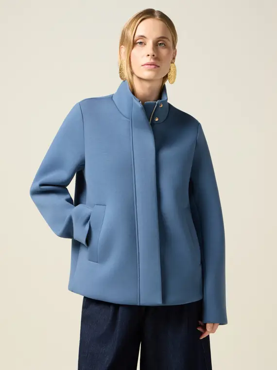Cappotto in scuba con collo alto Donna, Azzurro