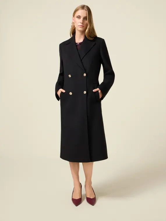 Cappotto lungo doppiopetto Donna, Nero