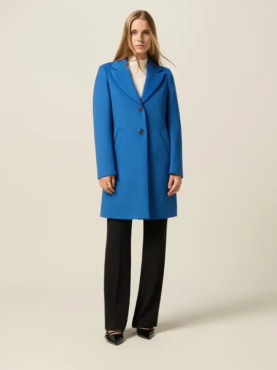 Cappotto lungo in drap Donna, Azzurro