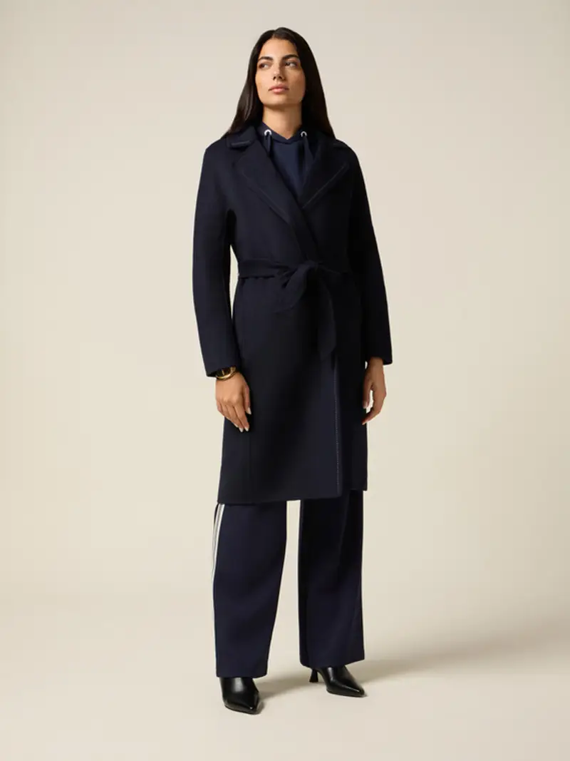 Cappotto lungo misto lana con cintura Donna