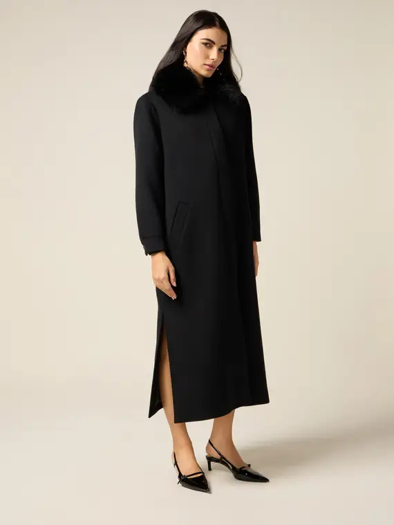 Cappotto lungo misto lana Donna, Nero