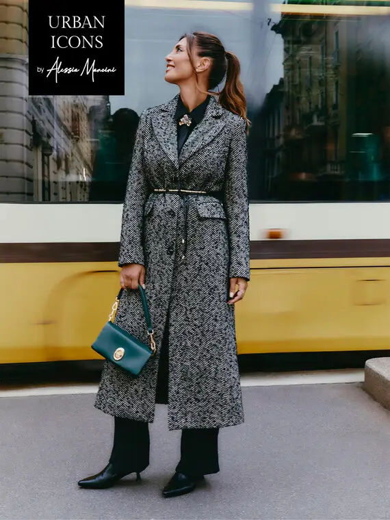 Cappotto lungo spigato Donna, Grigio