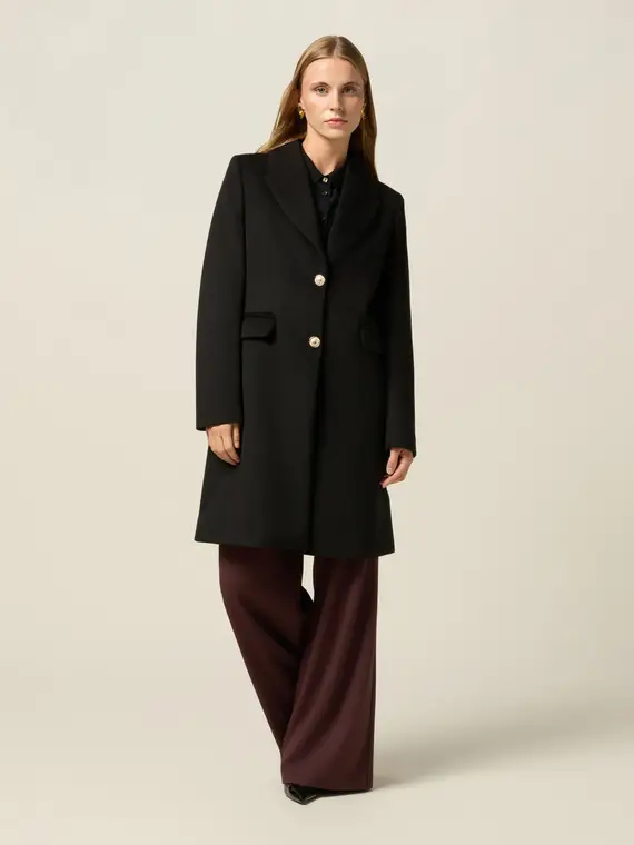 Cappotto midi con bottoni dorati Donna, Nero