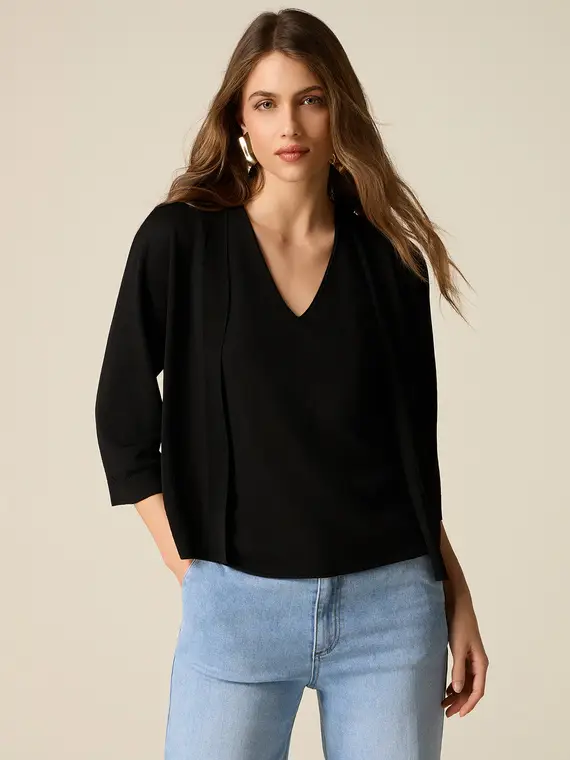Cardigan seamless misto viscosa Donna, Nero +