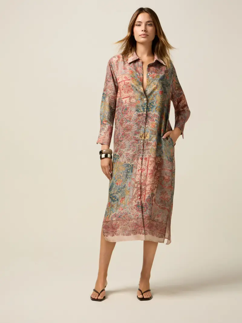 Oltre - Chemisier in raso fantasia Donna, Taglia: S