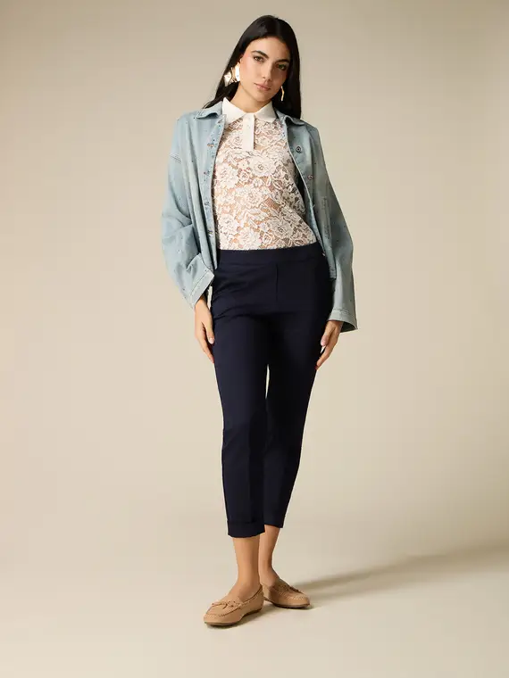 Chinos in satin misto cotone Donna, Blu