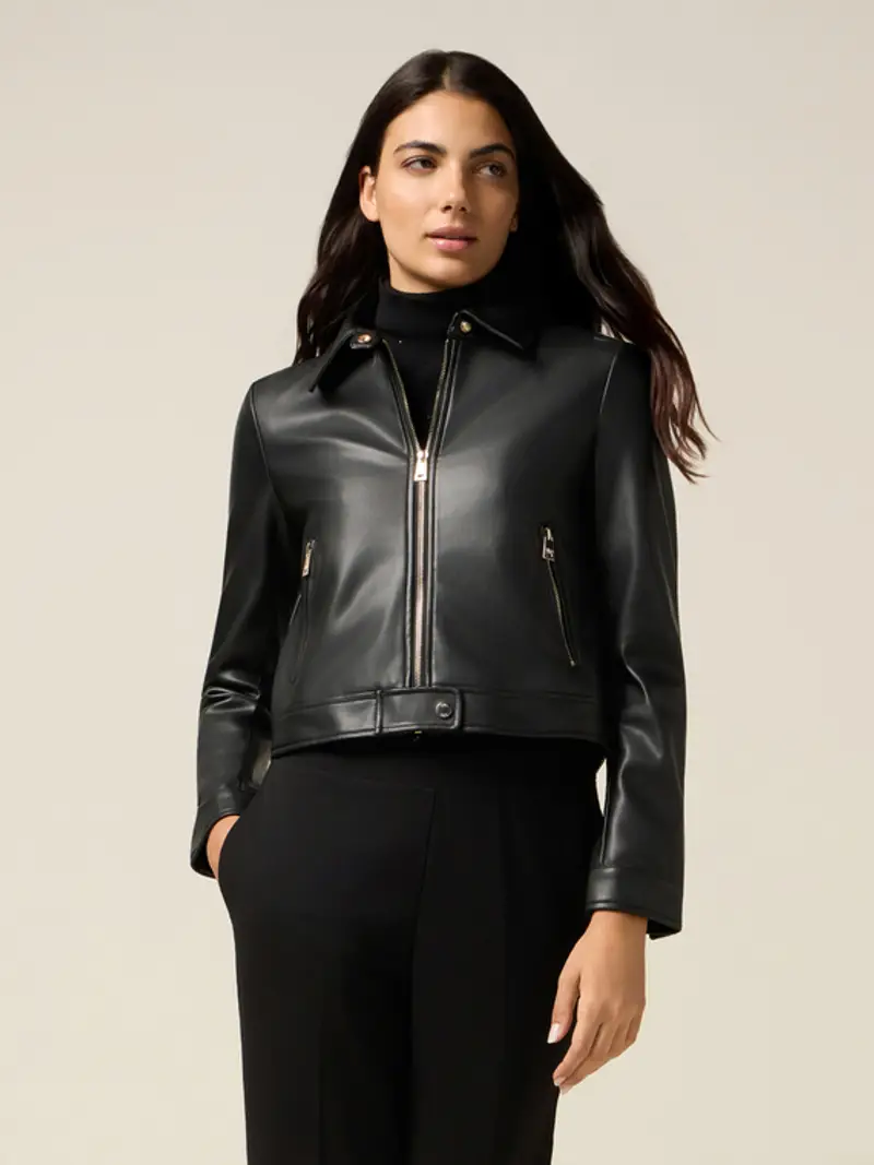 Chiodo corto con zip e bottoni Donna