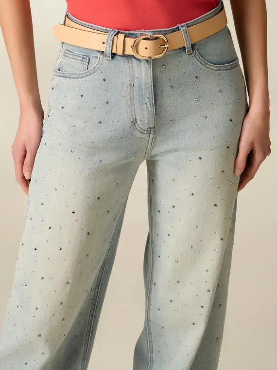 Cintura con fibbia a doppio anello Donna, Beige