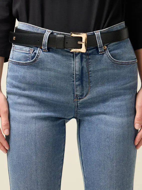 Cintura con fibbia dorata Donna, Nero