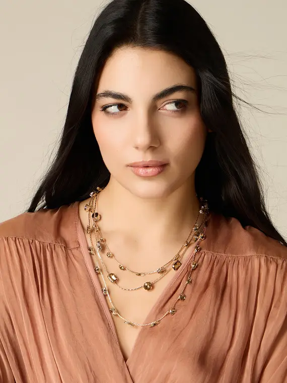Collana multifilo con cristalli Donna, Beige