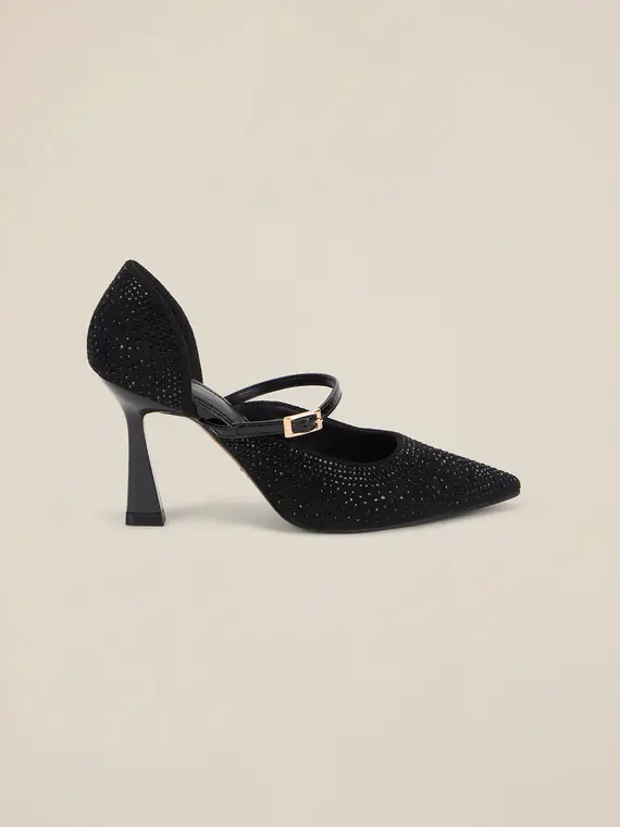 Decolleté con applicazioni e cinturino Donna, Nero miniatura 2