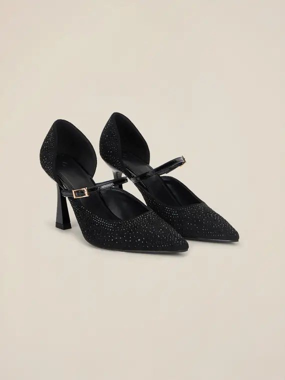 Decolleté con applicazioni e cinturino Donna, Nero