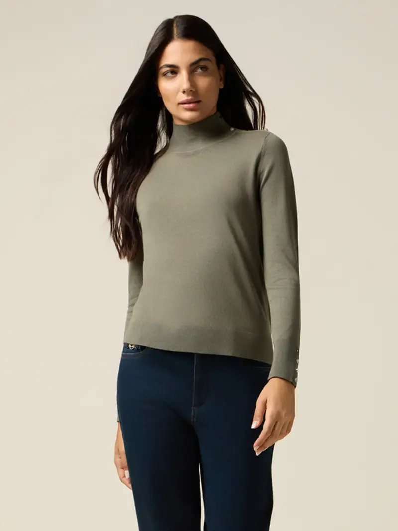 Dolcevita aderente misto viscosa Donna, Verde militare +