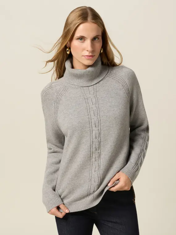 Dolcevita misto cashmere a trecce Donna, Grigio