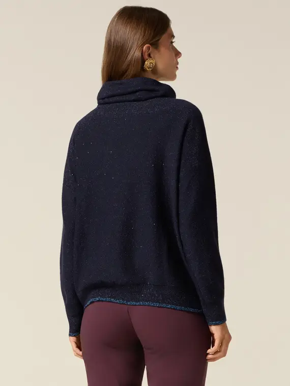 Dolcevita misto cashmere con paillettes Donna, Blu miniatura 2