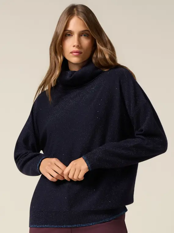 Dolcevita misto cashmere con paillettes Donna, Blu