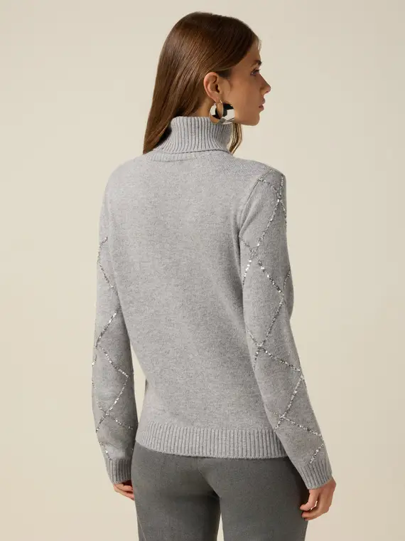 Dolcevita misto cashmere con paillettes Donna, Grigio miniatura 2