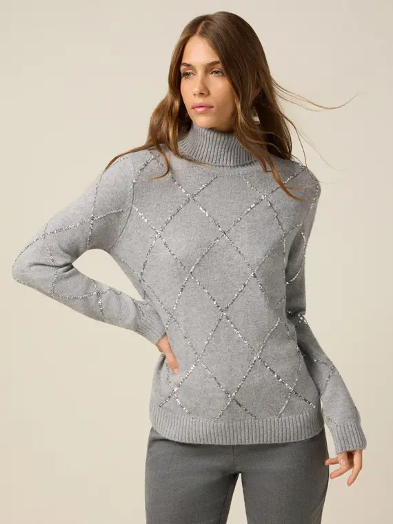 Dolcevita misto cashmere con paillettes Donna, Grigio