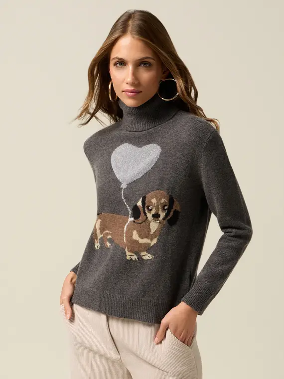 Dolcevita misto lana con ricamo e castoni Donna, Grigio +